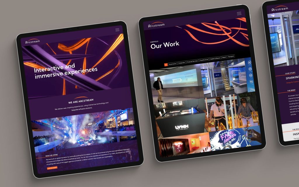 Based locally in Surrey, Arcstream create breathtaking experiences by using interactive technology and bespoke software solutions. We refined their identity and created their new website.