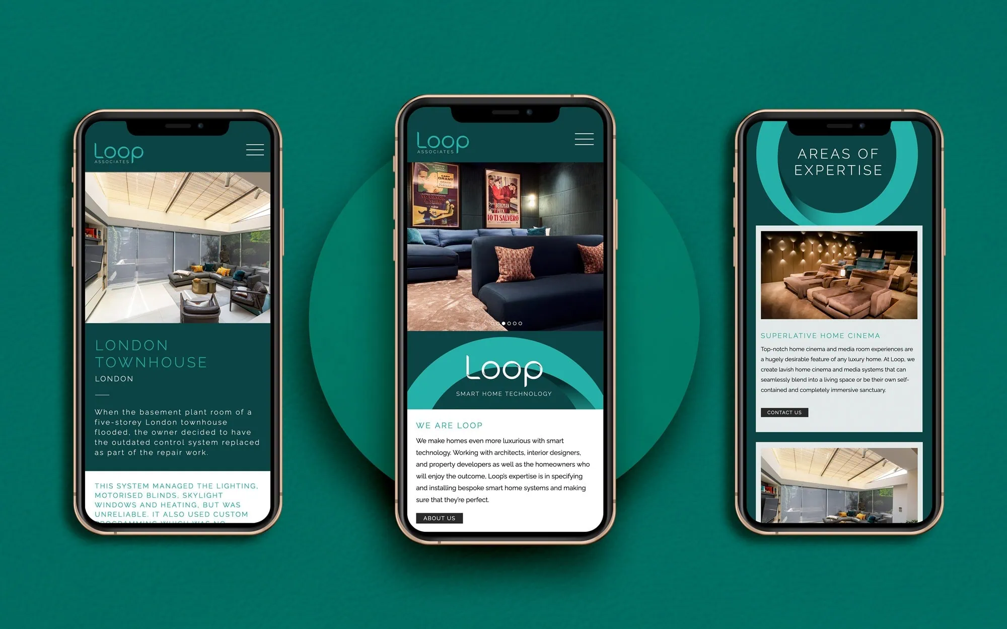 Loop Associates mobile website shown on three phones